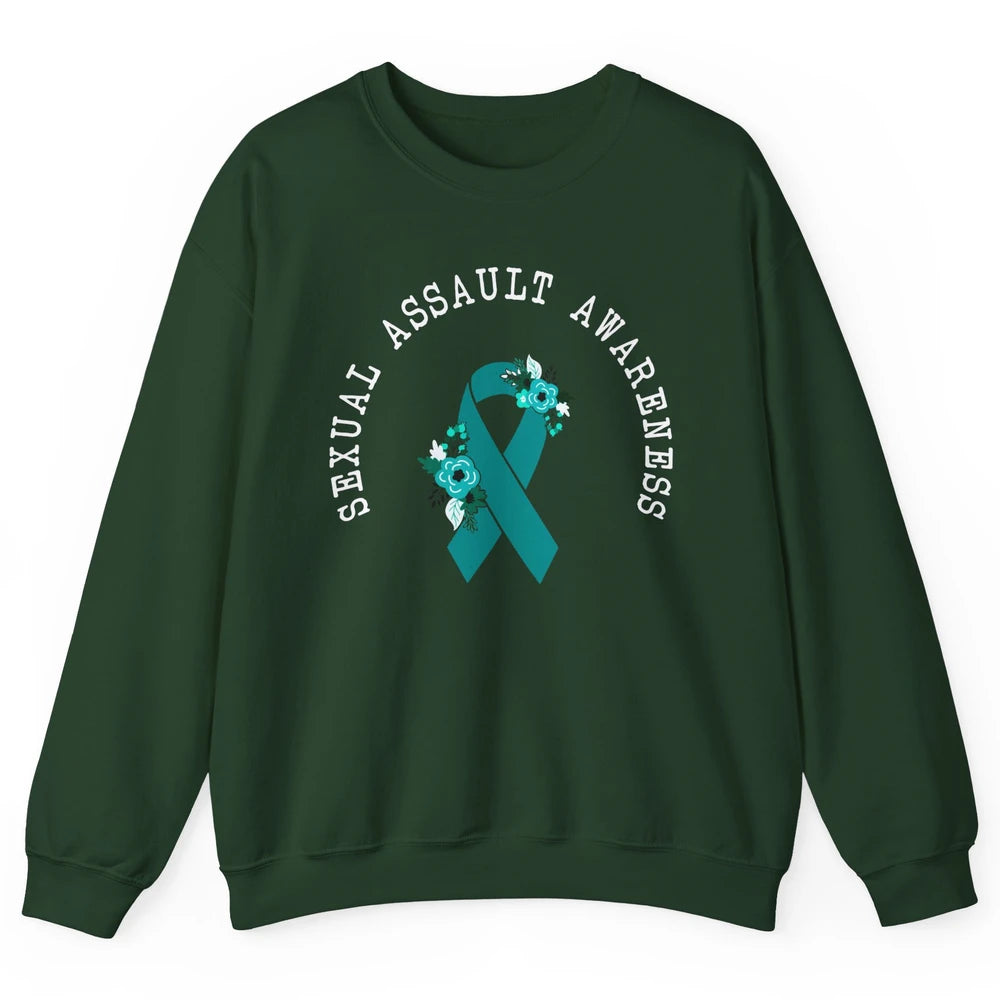 Sexual Assault Awareness Floral Teal Ribbon Awareness Gift Unisex Crewneck Sweatshirt