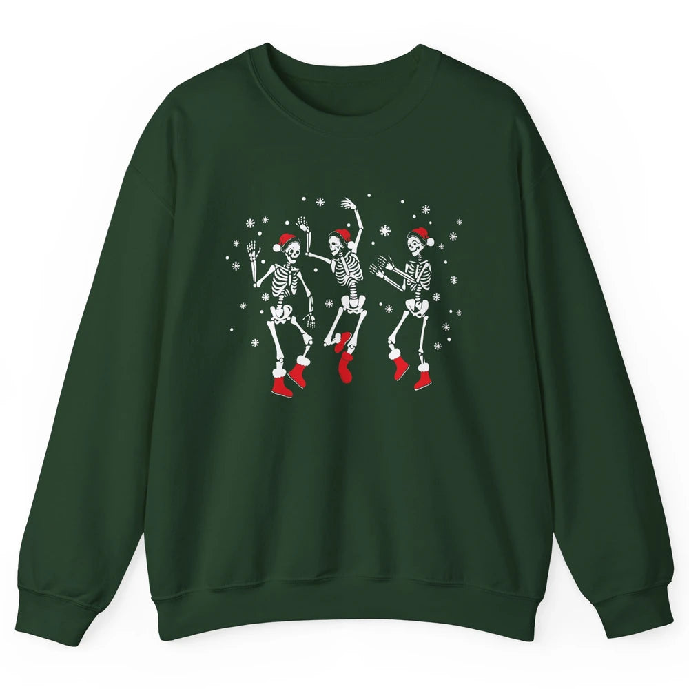 Funny Skeleton Christmas Dancing Snowflakes Santa Skeleton Unisex Crewneck Sweatshirt