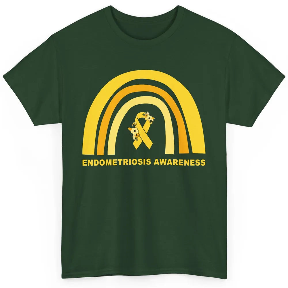 Endometriosis Awareness Support Floral Yellow Ribbon Rainbow Classic Unisex T-Shirt