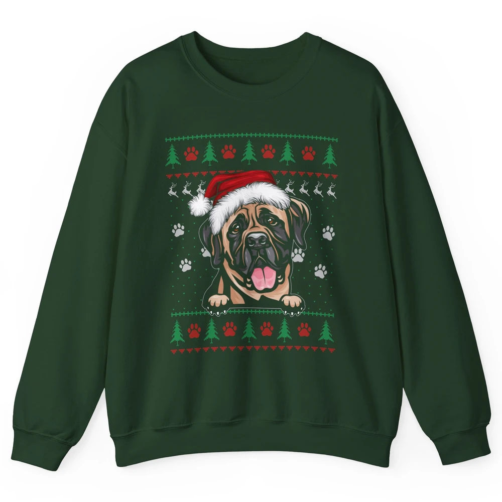 Merry Christmas Cute Santa Hat English Mastiff Dog Ugly Xmas Unisex Crewneck Sweatshirt