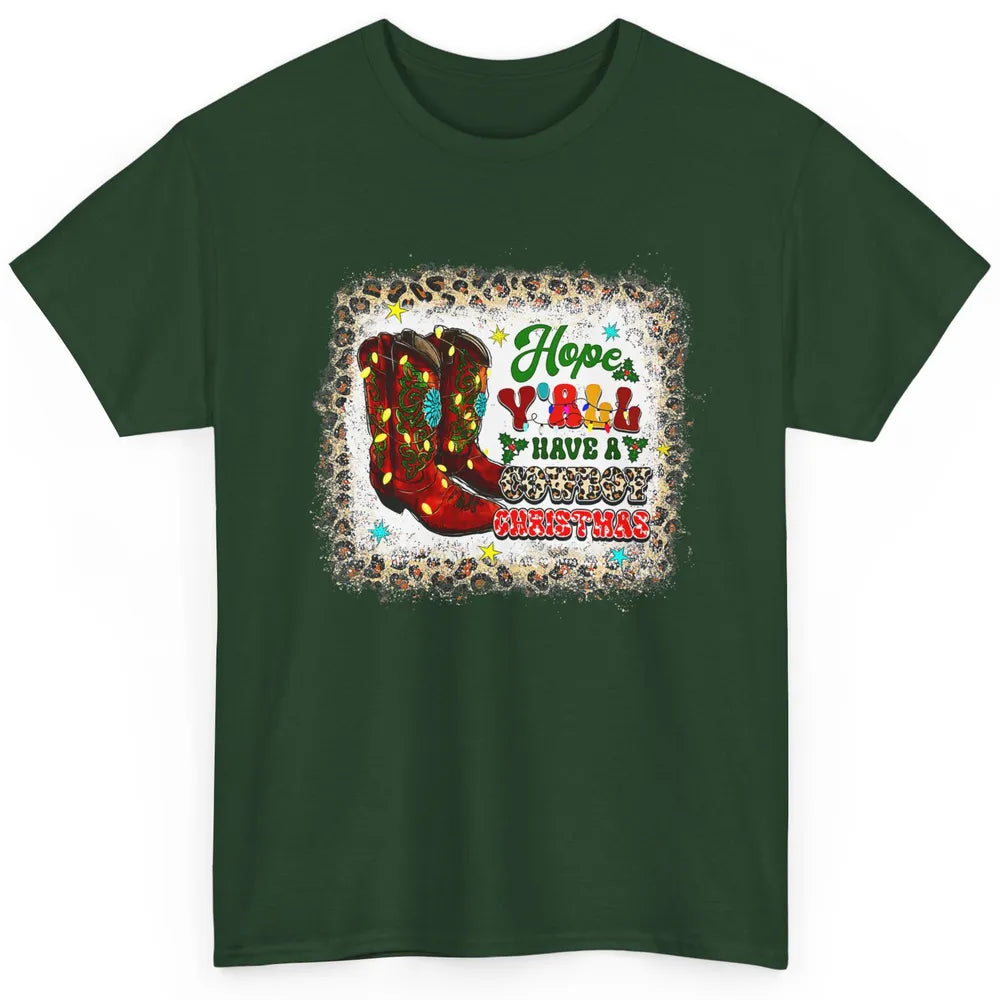 Merry Christmas Cowboy Boots Leopard Xmas Lights Western Classic Unisex T-Shirt