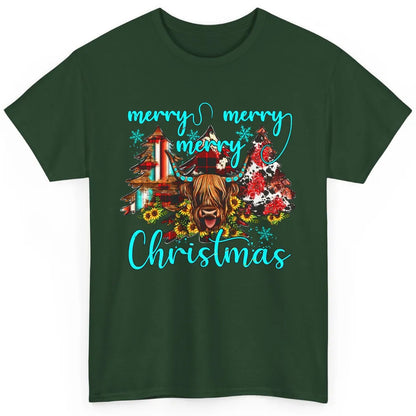 Highland Cow Merry Christmas Heifer Western Country Cowboy Classic Unisex T-Shirt