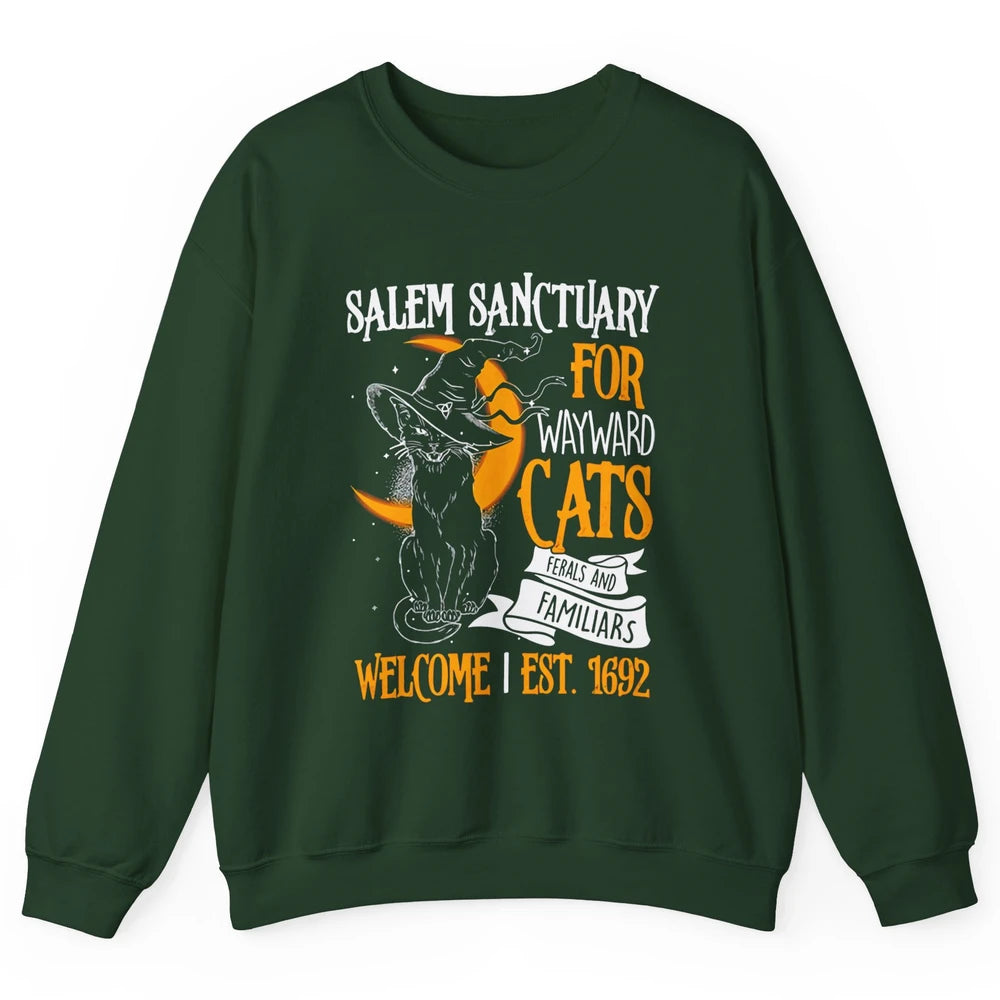 Witch Cat Salem Sanctuary Witch City Halloween Gothic Cat Unisex Crewneck Sweatshirt