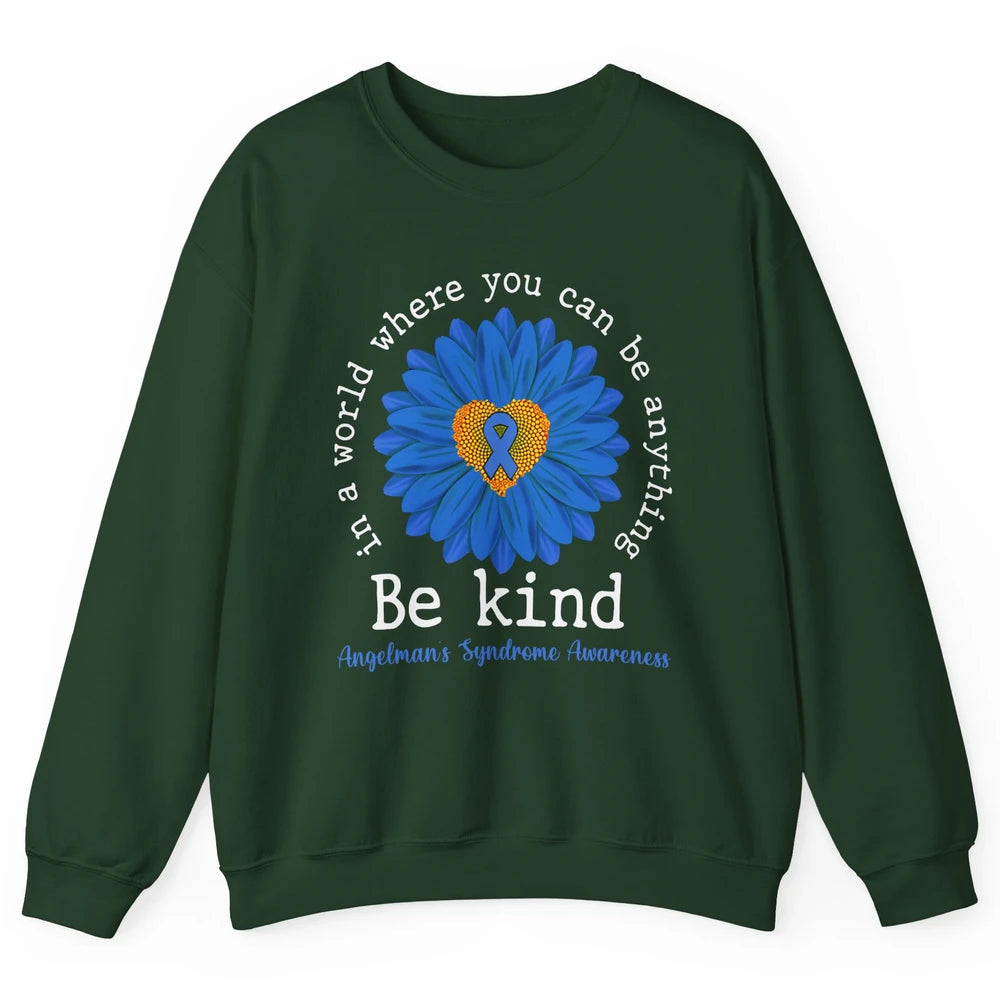 Angelman's Syndrome Awareness Blue Ribbon Sunflower Be Kind Unisex Crewneck Sweatshirt