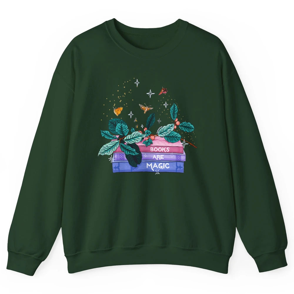 Aesthetic Books Are Magic Butterfly Floral Bookish Plant Unisex Crewneck Sweatshirt