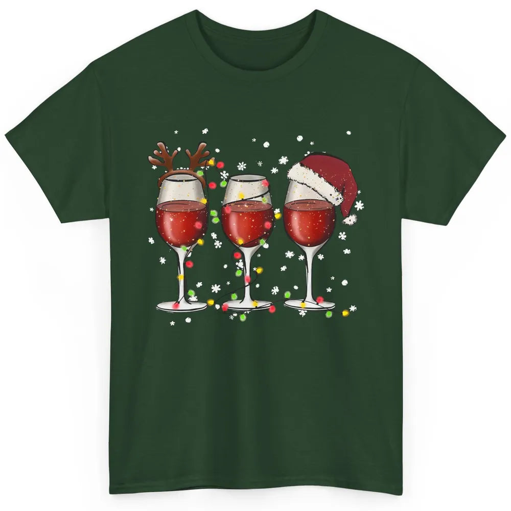 Christmas Red Wine Glass Santa Hat Reindeer Christmas Party Classic Unisex T-Shirt