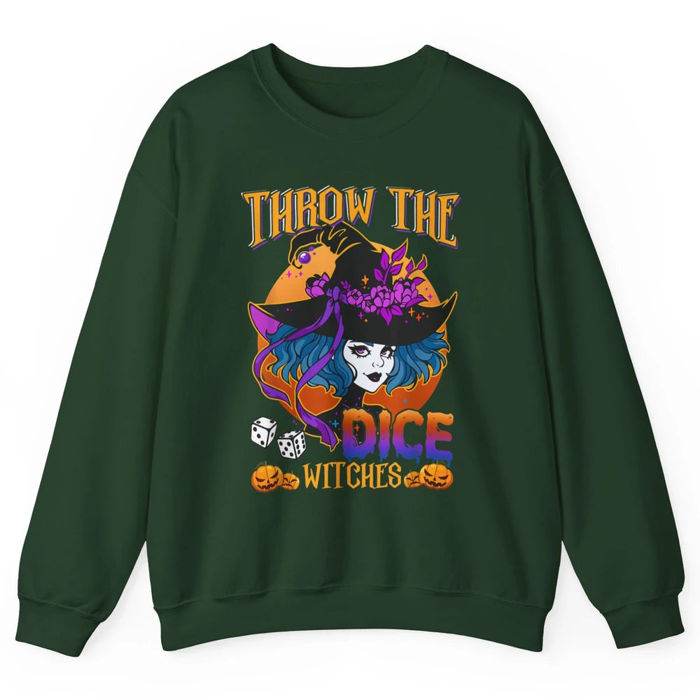 Retro Throw The Dice Witches Bunco Halloween Pumpkin Gothic Unisex Crewneck Sweatshirt