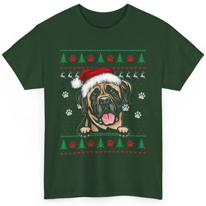 Merry Christmas Cute Santa Hat English Mastiff Dog Ugly Xmas Classic Unisex T-Shirt