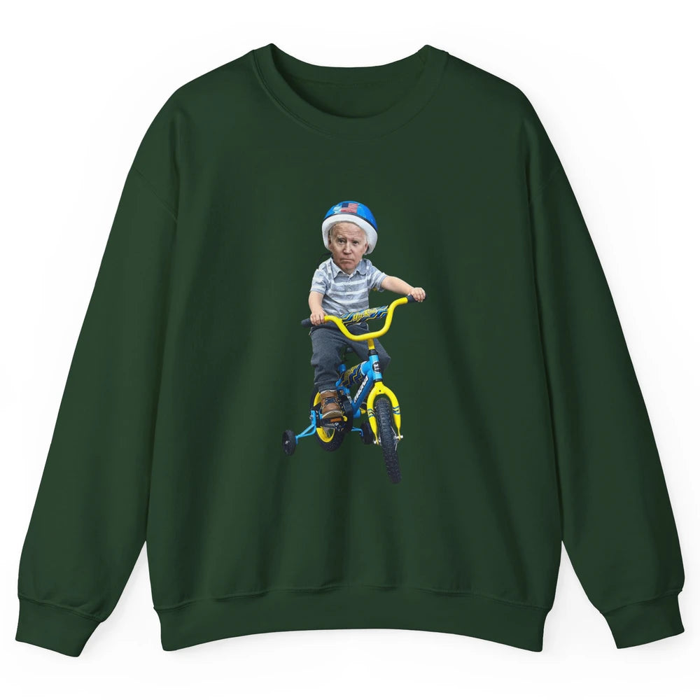 Baby Joe Biden Riding Tricycle Funny Bike Fall Meme Pun Vote Unisex Crewneck Sweatshirt