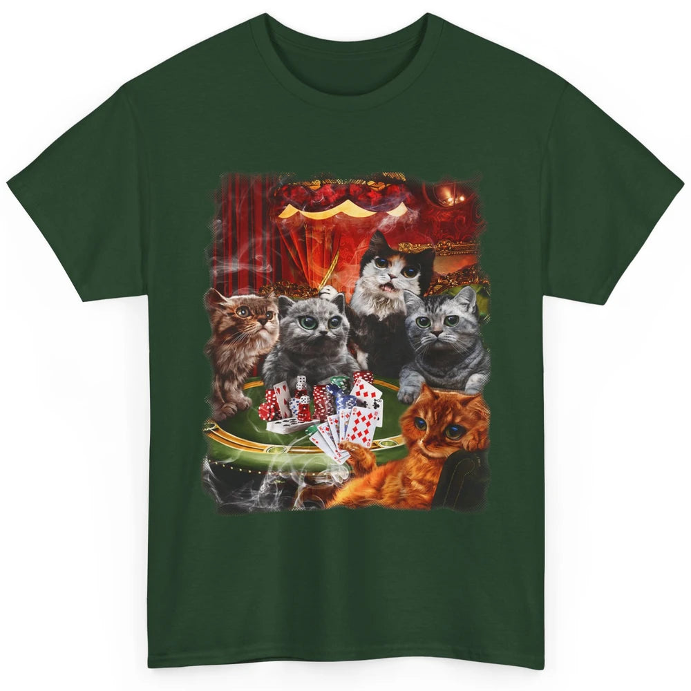 Funny Cat Playing Poker Cards Humor Sarcastic Kitten Gambler Dealer Classic Unisex T-Shirt