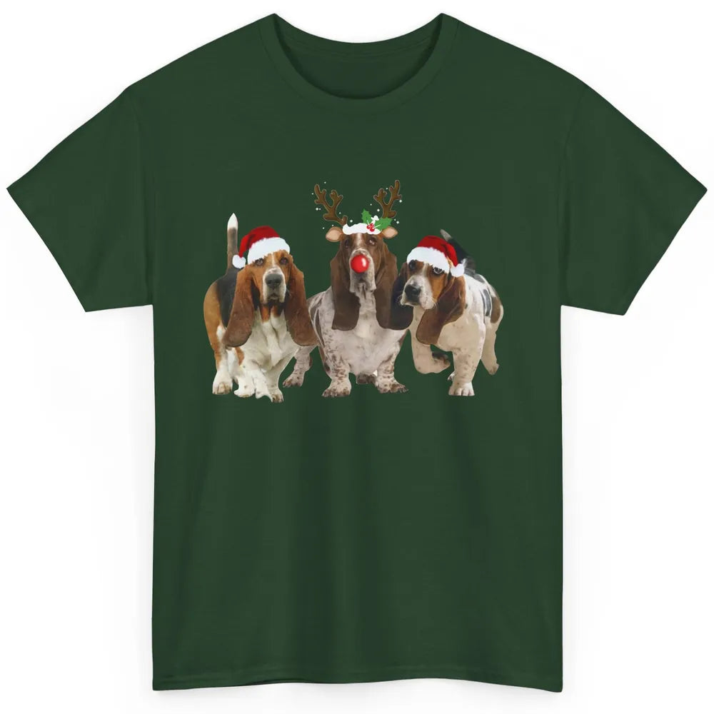 Basset Hound Santa Hats And Reindeer Horns Christmas Dog Mom Classic Unisex T-Shirt