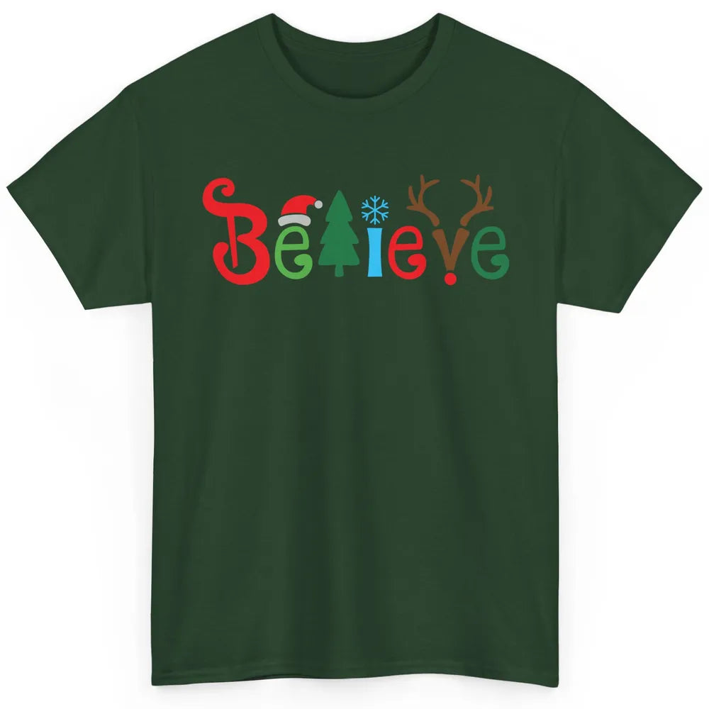 Funny Santa Claus Hat Believe Snowflakes Christmas Costume Classic Unisex T-Shirt