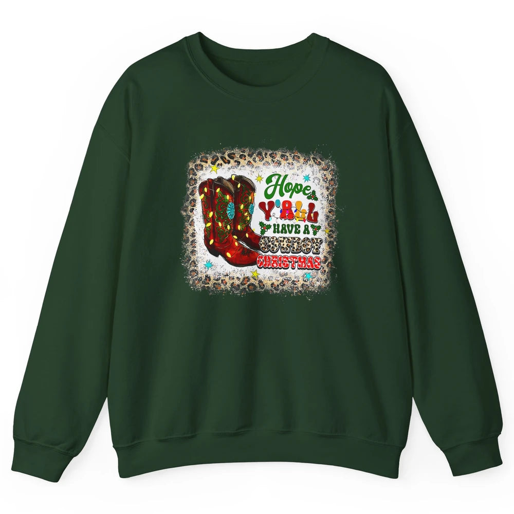 Merry Christmas Cowboy Boots Leopard Xmas Lights Western Unisex Crewneck Sweatshirt