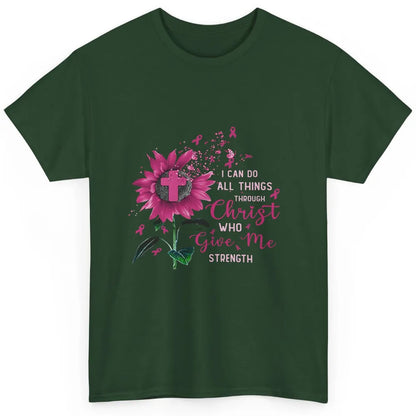 Breast Cancer Month Sunflower God Strength Cross Pink Ribbon Classic Unisex T-Shirt