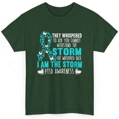 Teal Ribbon Butterfly The Storm Warrior PTSD Awareness Month Classic Unisex T-Shirt