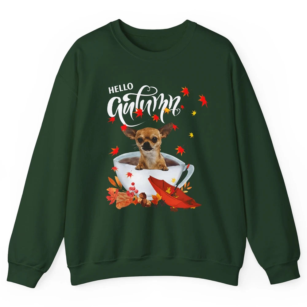 Chihuahua Autumn Dog And Coffee Fall Thanksgiving Chihuahua Unisex Crewneck Sweatshirt