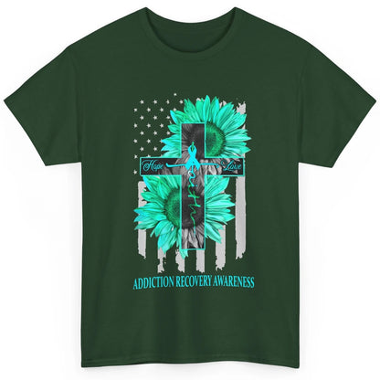 Addiction Recovery Faith Hope Love Teal US Flag Jesus Cross Classic Unisex T-Shirt