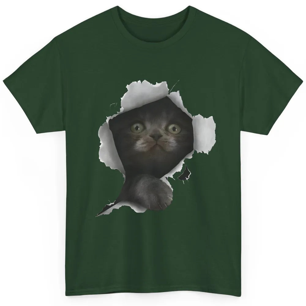 Funny Breaking Through Black Cat Sarcastic Hiding Kitten Classic Unisex T-Shirt