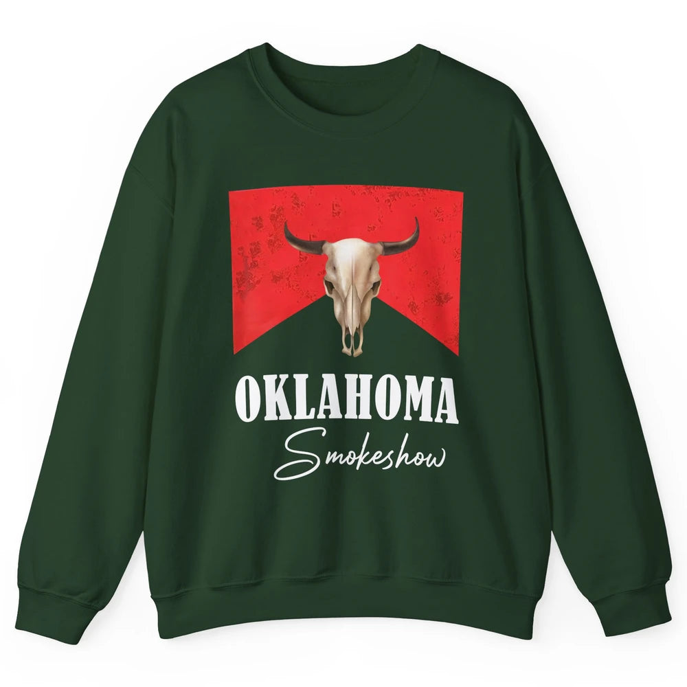 Boho Bull Skull Cow Print Oklahoma Smokeshow Western Country Unisex Crewneck Sweatshirt