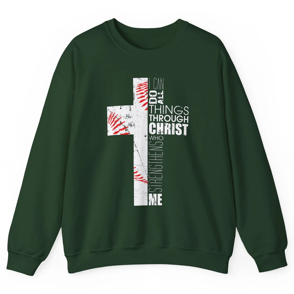 Baseball Christian Cross Bible Verse Softball Sports Day God Unisex Crewneck Sweatshirt