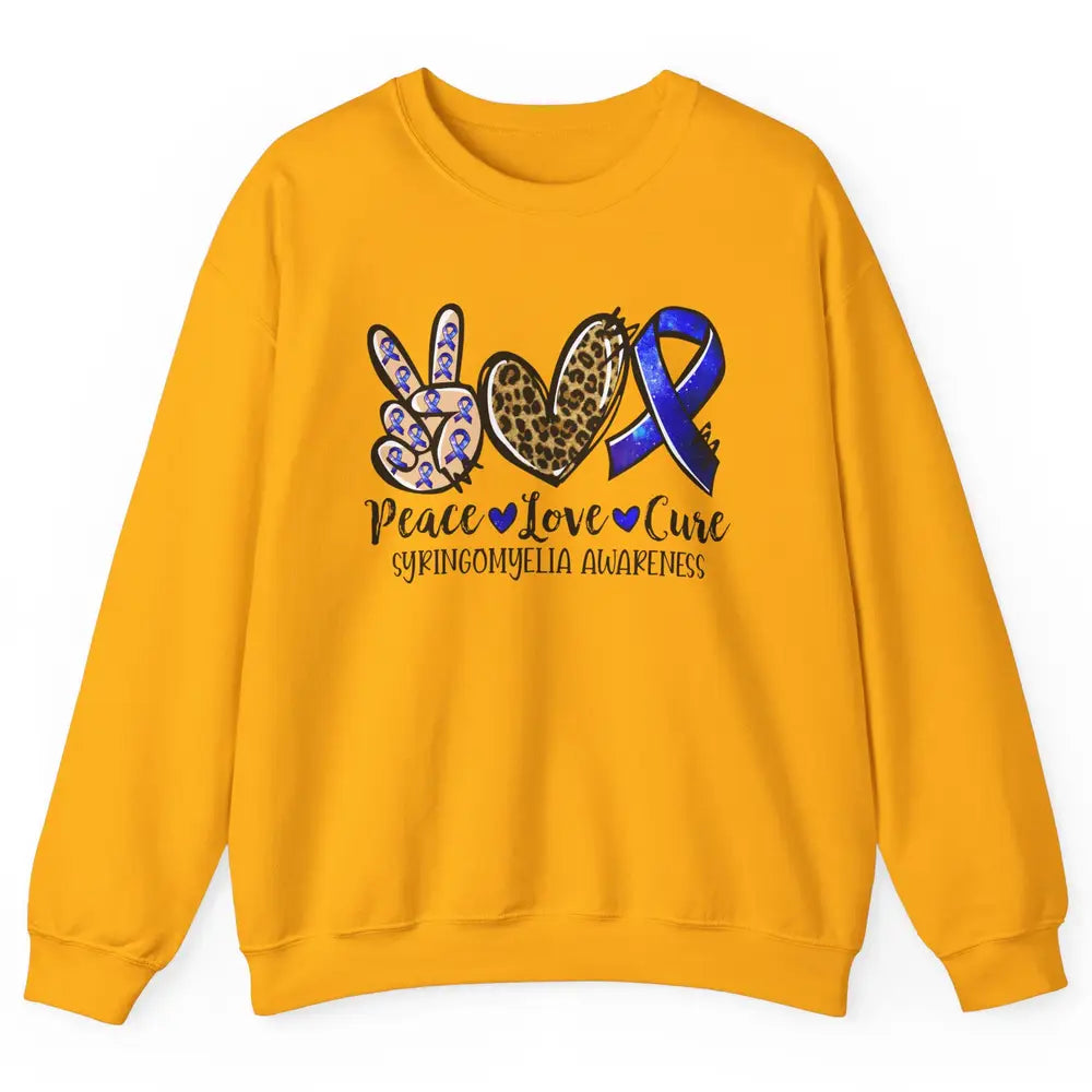 Syringomyelia Awareness Blue Ribbon Peace Love Cure Unisex Crewneck Sweatshirt