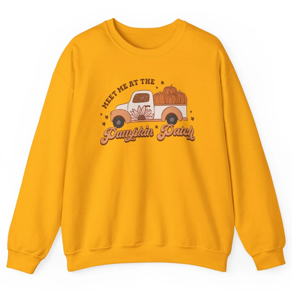 Retro Pumpkin Truck Meet Me At Pumpkin Patch Fall Halloween Unisex Crewneck Sweatshirt