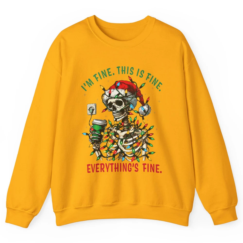 Funny Skull Everything Is Fine Christmas Lights Skeleton Xmas Sarcastic Unisex Crewneck Sweatshirt