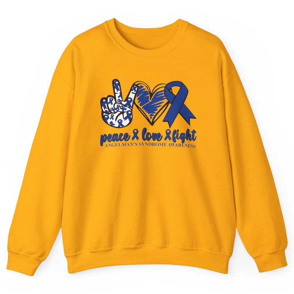 Angelman's Syndrome Awareness Blue Ribbon Peace Love Fight Unisex Crewneck Sweatshirt