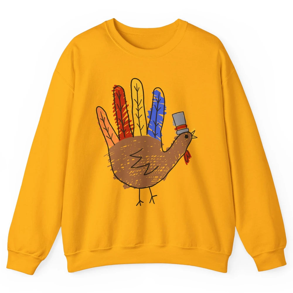 Thanksgiving Hand Turkey Funny Thanksgiving Teacher Thankful Unisex Crewneck Sweatshirt