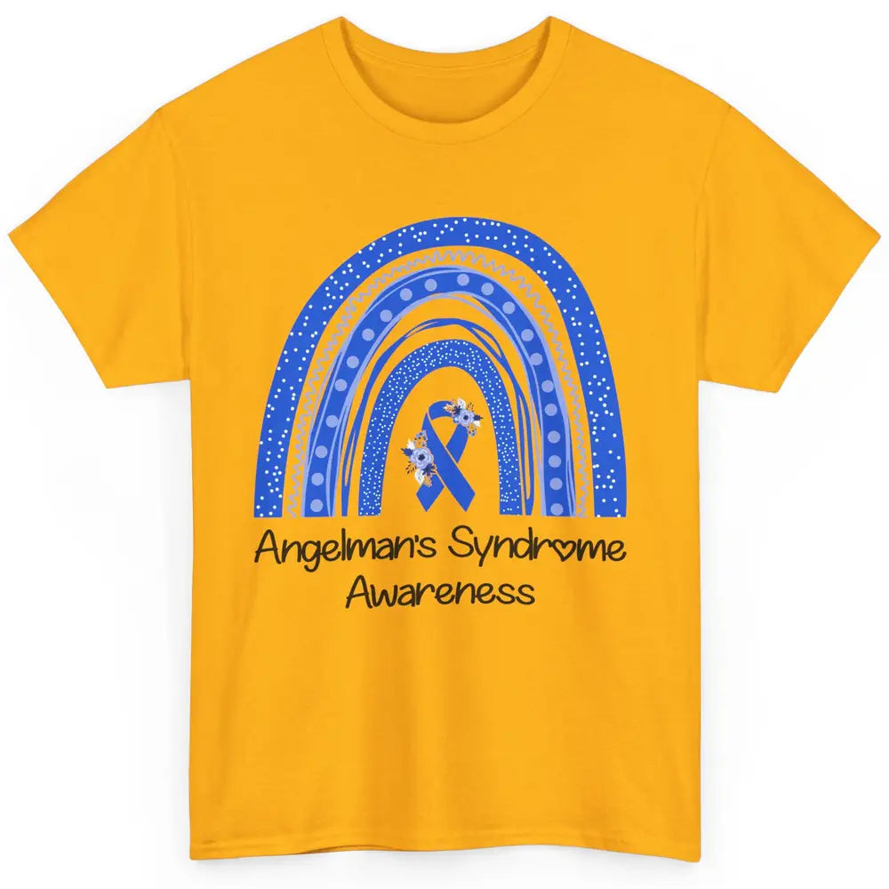 We Wear Blue Angelman's Syndrome Floral Blue Ribbon Rainbow Classic Unisex T-Shirt