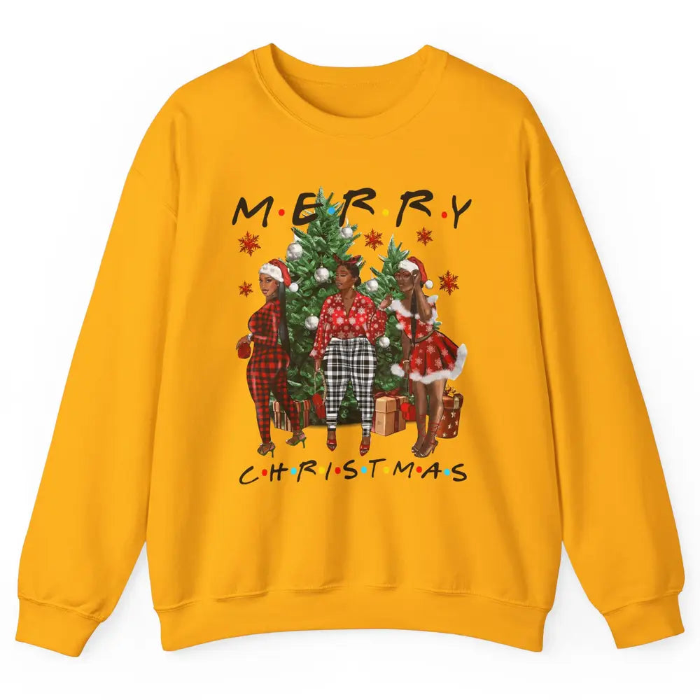 Merry Christmas African American Black Woman Xmas Afro Santa Unisex Crewneck Sweatshirt