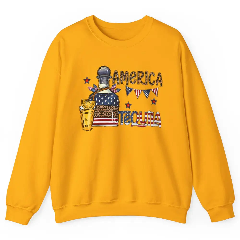 America Tequila Leopard Western Country 4th Of July Party Unisex Crewneck Sweatshirt