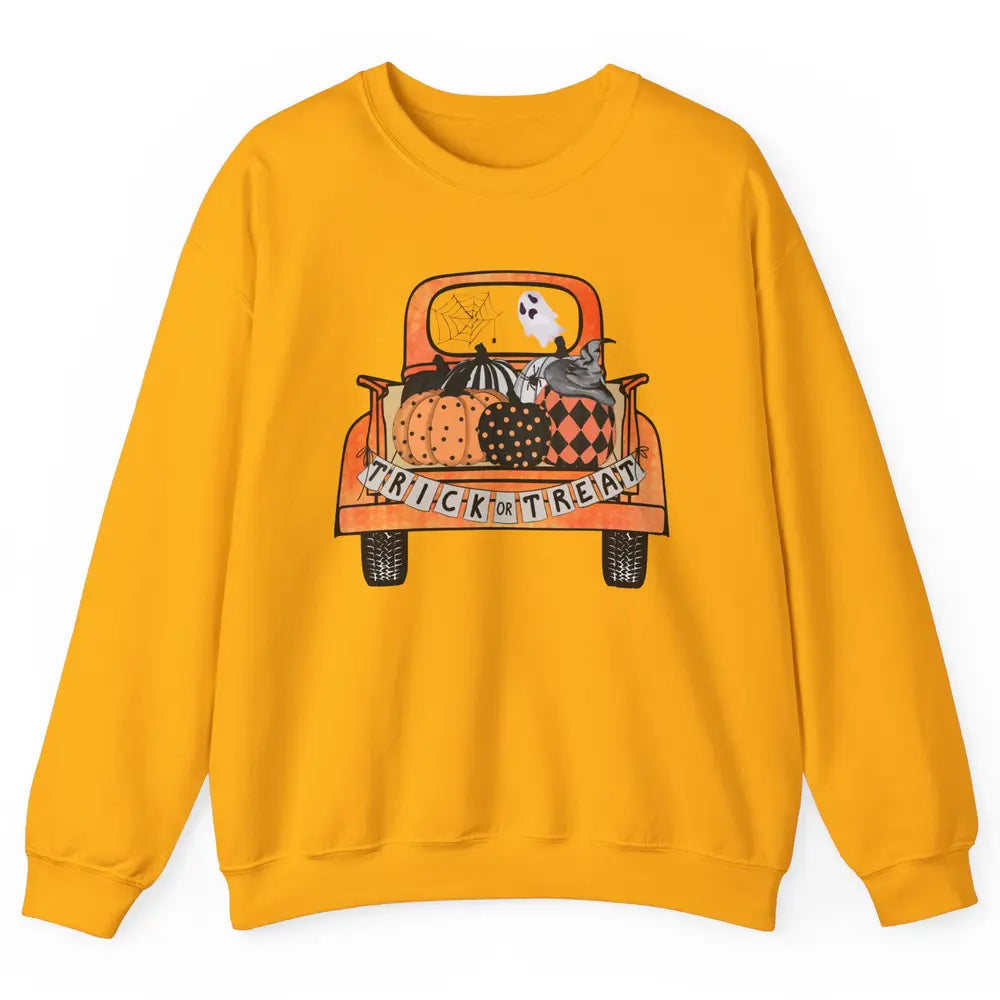 Retro Fall Pumpkin Truck Fall Halloween Trick Or Treat Gift Unisex Crewneck Sweatshirt