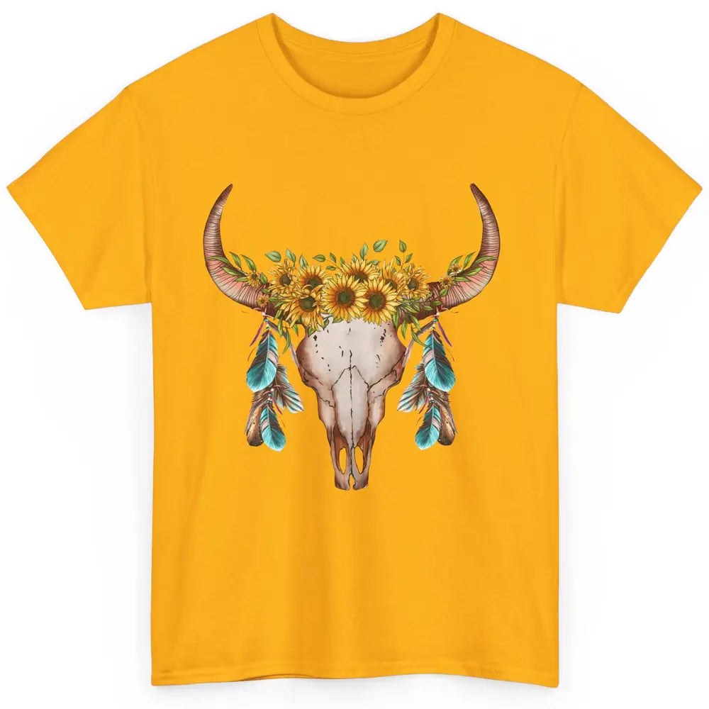 Floral Boho Bull Skull Wild Soul Turquoise Western Cowgirl Classic Unisex T-Shirt