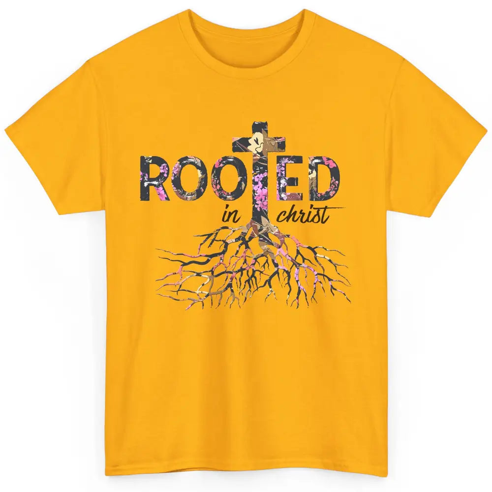 Floral Jesus Cross Rooted In Christ Faith Religious Bible Classic Unisex T-Shirt