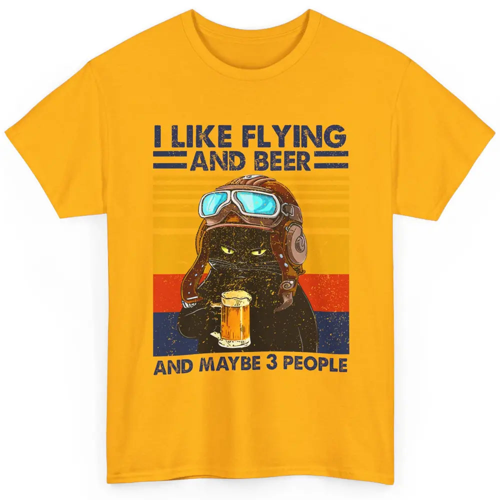 Funny Black Cat Skydiving I Like Flying Beer Maybe 3 People Classic Unisex T-Shirt