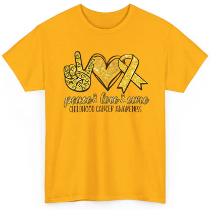 Childhood Cancer Awareness Peace Love Cure Gold Ribbon Gift Classic Unisex T-Shirt