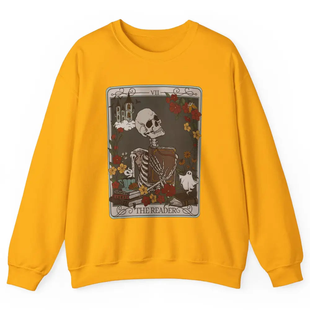 Retro Skeleton Reading Books The Reader Tarot Card Halloween Unisex Crewneck Sweatshirt