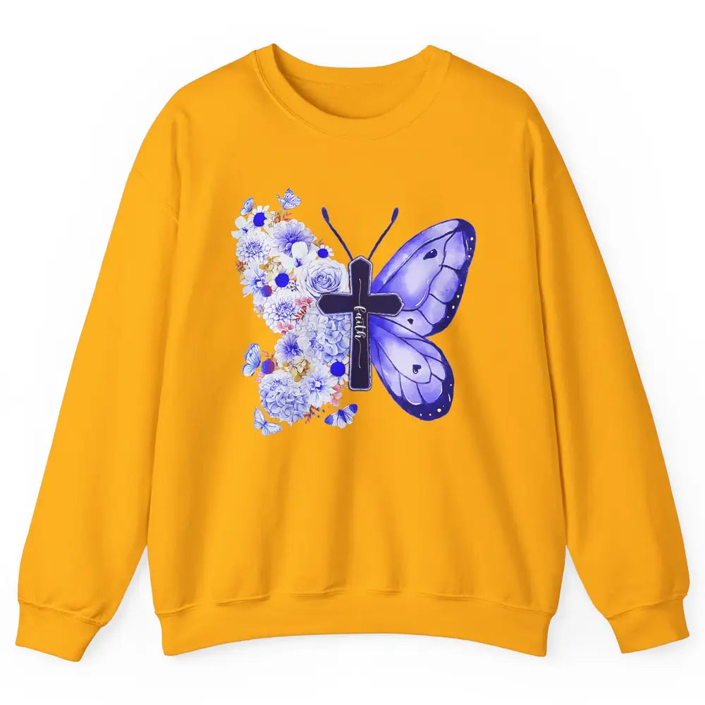 Butterfly Cross Faith Floral God Jesus Christian Bible Women Unisex Crewneck Sweatshirt