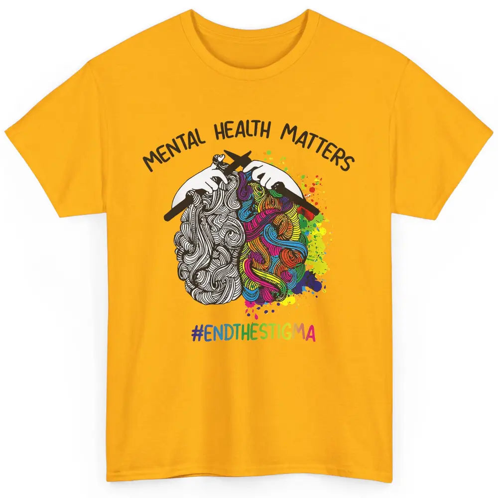 Brain Knitting Mental Health Matters Awareness Crochet Quilt Classic Unisex T-Shirt