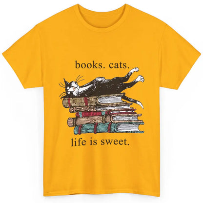 Books Cats Life Is Sweet Cat Book Lovers Reading Book Classic Unisex T-Shirt