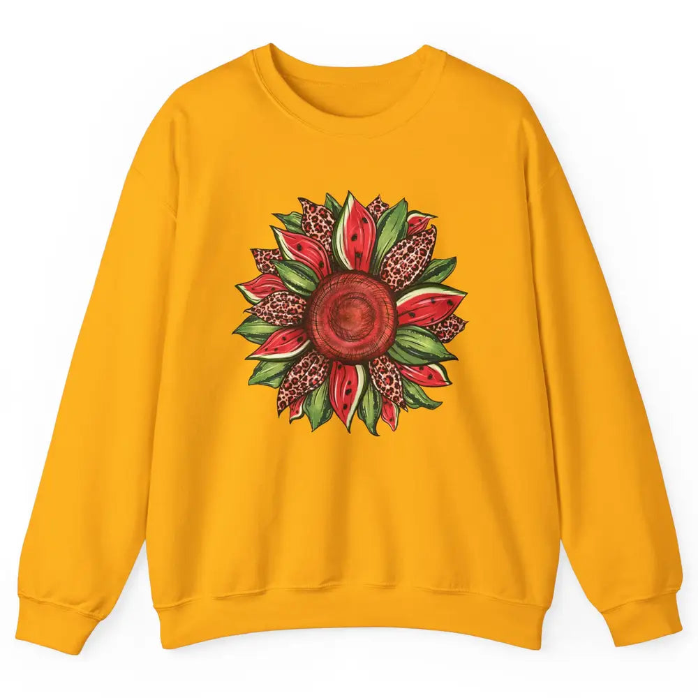 Watermelon Leopard Sunflower Summer Peace Love Watermelon Unisex Crewneck Sweatshirt