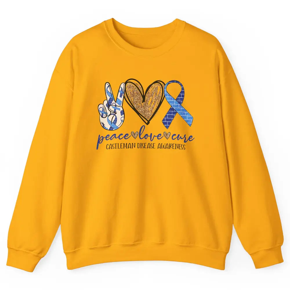 Castleman Disease Awareness Peace Love Cure Blue Ribbon Unisex Crewneck Sweatshirt