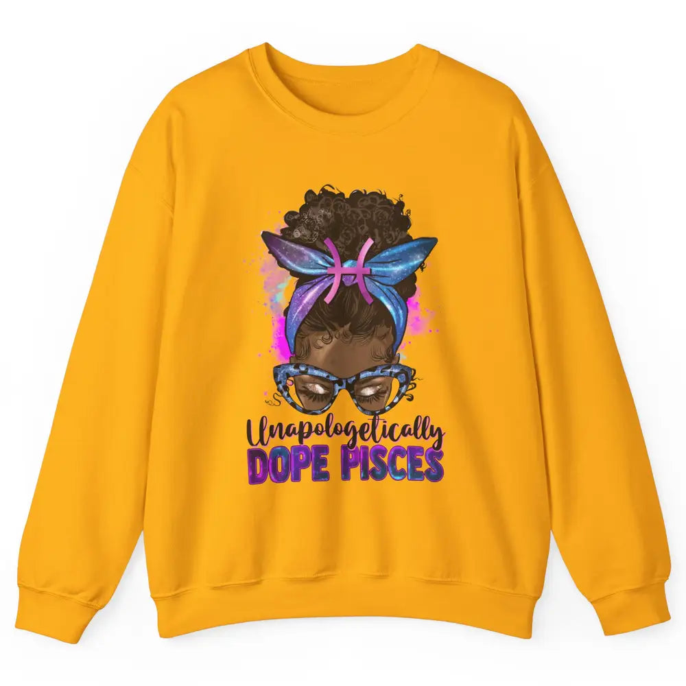 Unapologetically Dope Pisces Zodiac Leopard Afro Messy Bun Unisex Crewneck Sweatshirt