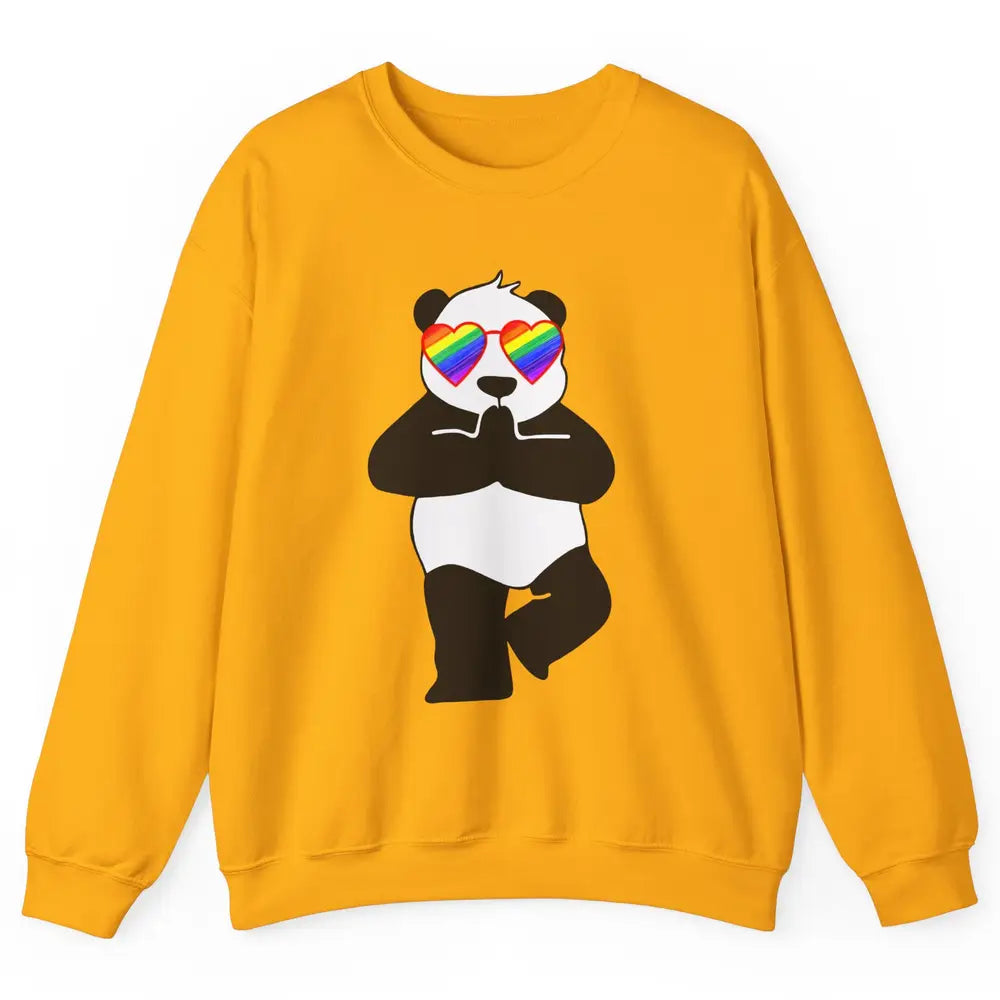 Yoga Panda LGBT Gay Pride Month Rainbow Sunglasses Love Unisex Crewneck Sweatshirt