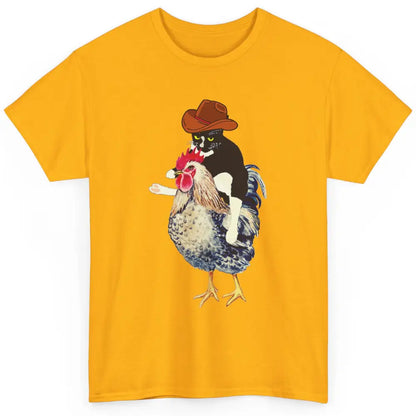 Cowboy Tuxedo Funny Black Cat On Chicken Western Halloween Classic Unisex T-Shirt