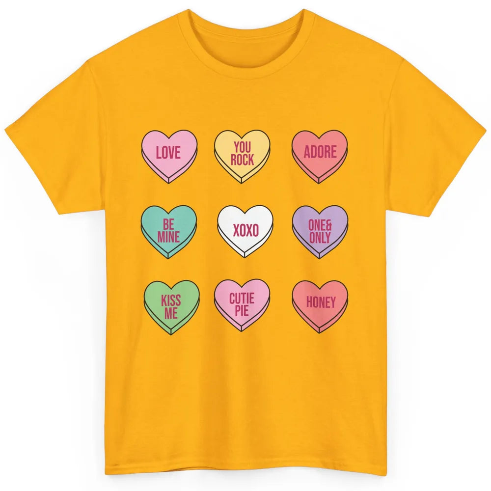 Conversation Hearts Valentines Love Boho V-Day Candy Rainbow Classic Unisex T-Shirt