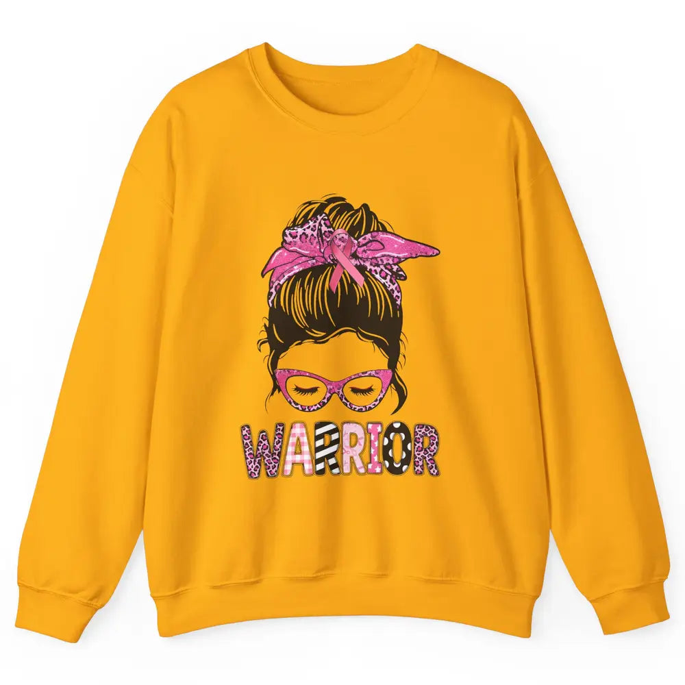 Warrior Fights Cancer Pink Leopard Ribbon Cancer Awareness Unisex Crewneck Sweatshirt