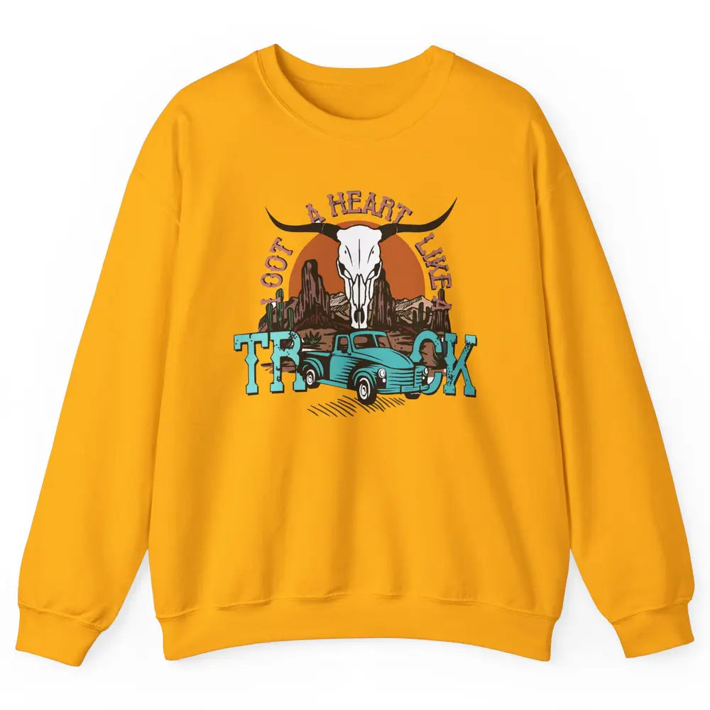 Boho Bull Skull I Got A Heart Like A Truck Western Country Unisex Crewneck Sweatshirt