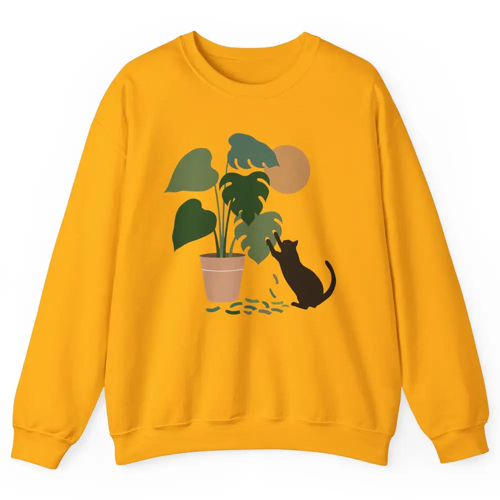 Black Cat And Plant The Making Of Monstera Garden Cat Lovers Unisex Crewneck Sweatshirt